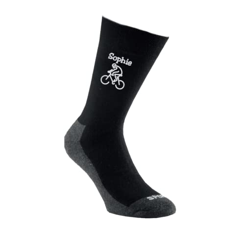 Bentini Sportsocken | Gr. 35-50 | Personalisiert bestickt mit Namen & Fahrrad Motiv | Biker Socken | Damen & Herren (as3, numeric, numeric_35, numeric_38, regular, regular, schwarz) von Bentini