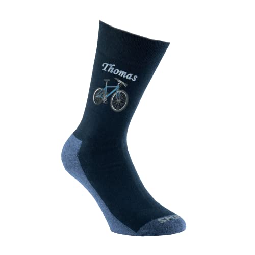 Bentini Sportsocken | Gr. 35-50 | Personalisiert bestickt mit Namen & Fahrrad Motiv | Biker Socken | Damen & Herren (as3, numeric, numeric_39, numeric_42, regular, regular, marine/jeans) von Bentini