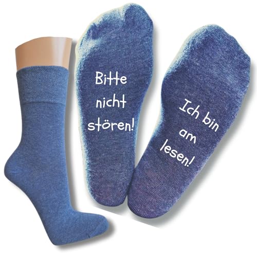 Bentini Spruchsocken Bitte nicht stören! | von Gr.: 35-49 | Damen & Herren | Lese Spruch auf Fußunterseite | Geschenkidee (as3, numeric, numeric_43, numeric_46, regular, regular, jeansmeliert) von Bentini