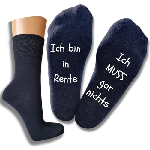 Bentini Spruchsocken Ich bin in Rente... | von Gr.: 35-49 | Damen & Herren | Rentnerspruch auf Fußunterseite | Geschenkidee (as3, numeric, numeric_39, numeric_42, regular, regular, marine) von Bentini