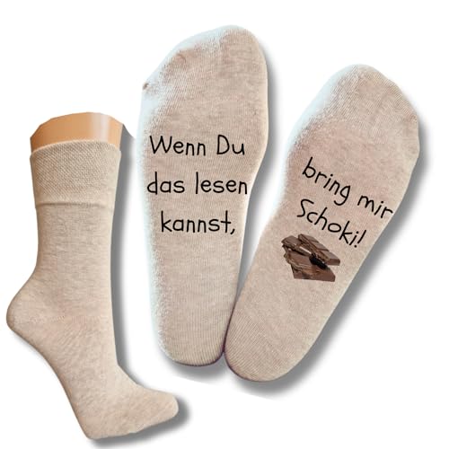 Bentini Spruchsocken bring mir Schoki | Gr. 35-50 | "Wenn du das lesen kannst... | Männer & Frauen Socken | Geschenkidee (35-38, natur mel.) von Bentini