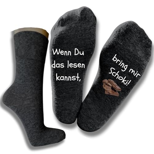 Bentini Spruchsocken bring mir Schoki | Gr. 35-50 | "Wenn du das lesen kannst... | Männer & Frauen Socken | Geschenkidee (39-42, anthrazit) von Bentini