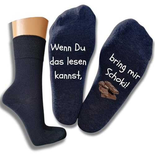 Bentini Spruchsocken bring mir Schoki | Gr. 35-50 | "Wenn du das lesen kannst... | Männer & Frauen Socken | Geschenkidee (43-46, marine) von Bentini