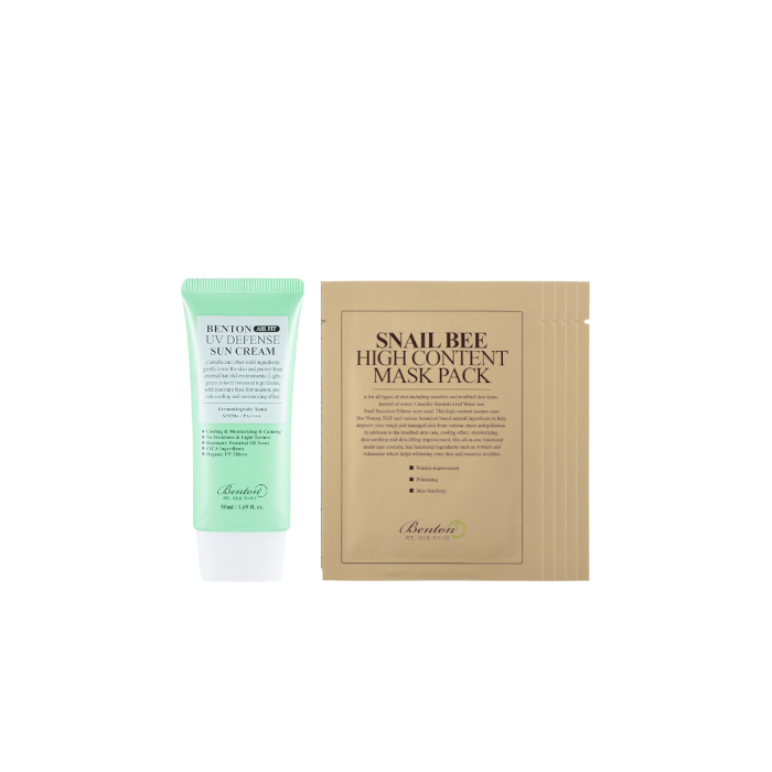Benton - Air Fit UV Defense Sun Cream SPF50+ PA++++ - 50ml (1ea) + Snail Bee High Content Mask Pack - 5pcs Set von Benton