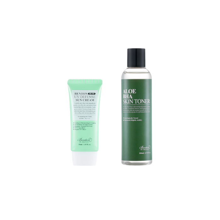Benton - Aloe BHA Skin Toner - 200ml + Air Fit UV Defense Sun Cream SPF50+ PA++++ - 50ml (1ea) Set von Benton