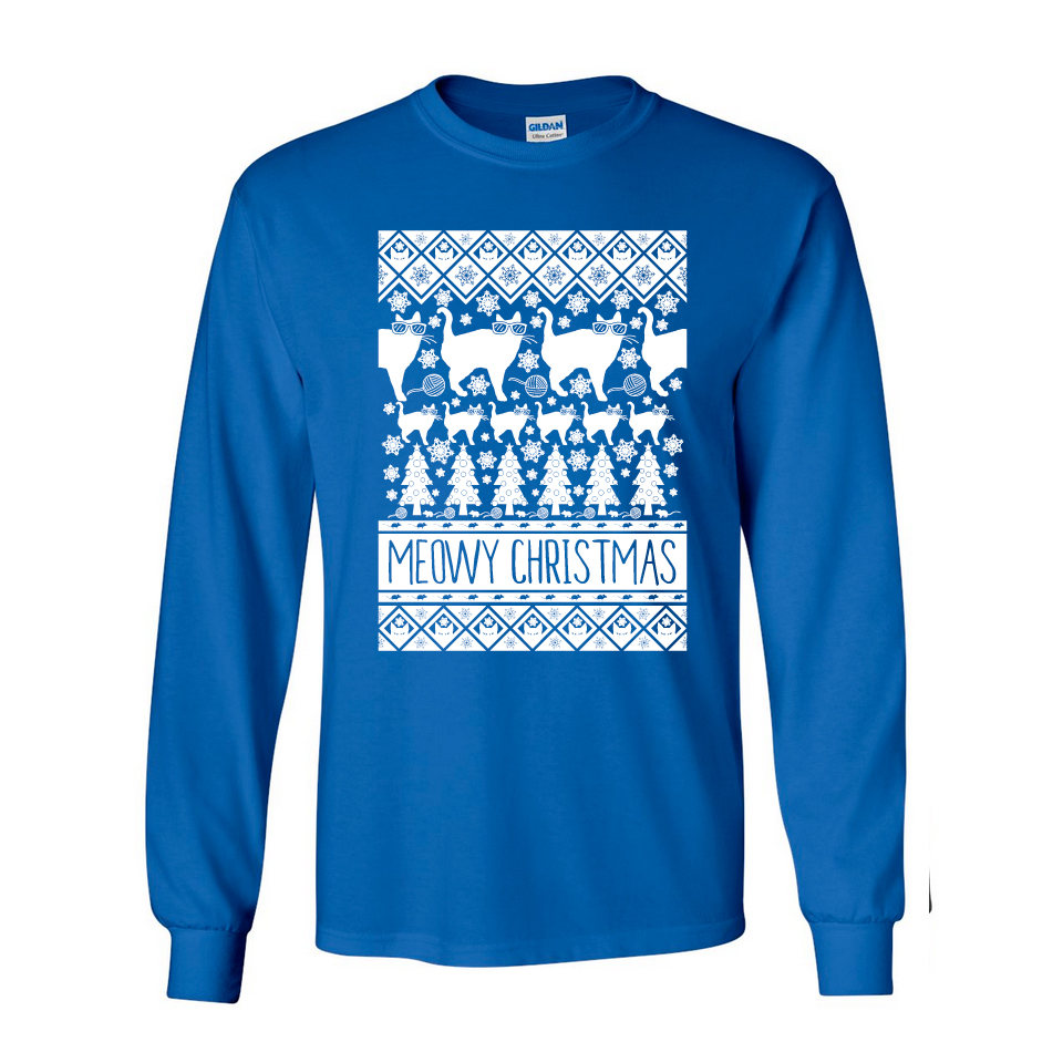 Meowy Weihnachtsshirt, Lustiges Katzen Xmas, Katze Weihnachten T-Shirt, Kätzchen, Unisex T-Shirt von BentonParkPrints