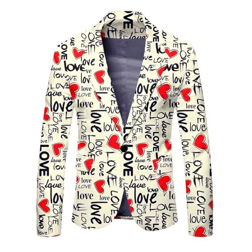 Anzug Herren Herz Druckt, Herren Blazer Für Hochzeiten Party, Anzugjacke Männer Slim Fit, Sportlich Sakko Jacken Funky Hippie Karneval Abschlussball Smoking Jacke von Beokeuioe