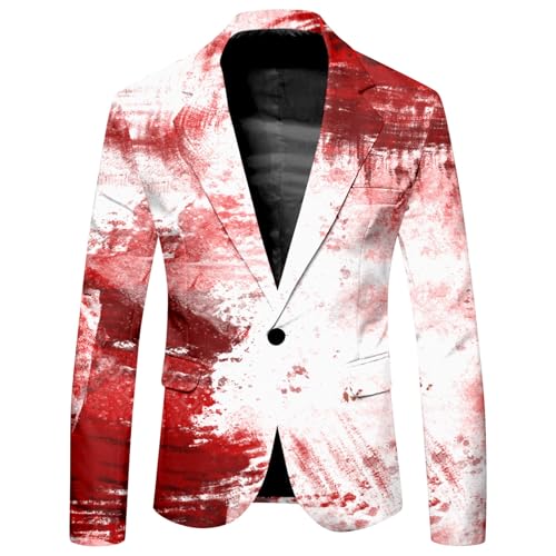 Anzug Jacket Herren Blazerjacke Halloween Sakko Hässliche Horror Blazer Blutiges Bedruckt Bluse Gruseliges Oberteil Leicht Festlich Kleidung Cosplay Kostüm von Beokeuioe
