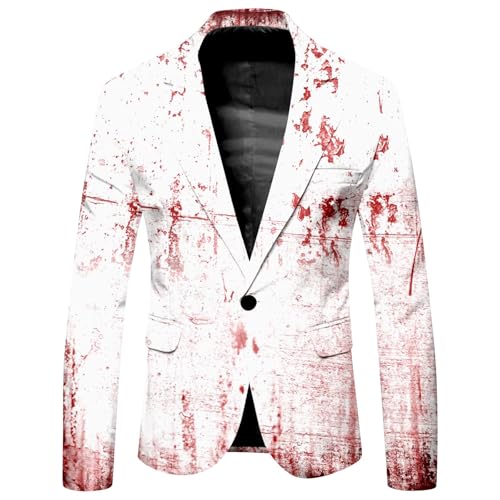 Anzug Jacket Herren Blazerjacke Halloween Sakko Hässliche Horror Blazer Blutiges Bedruckt Bluse Gruseliges Oberteil Leicht Festlich Kleidung Cosplay Kostüm von Beokeuioe