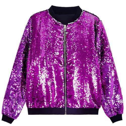 Beokeuioe Baseball Bomberjacke 70er Disco Party Karneval Kostüm Herren Metallic Pailletten Jacke Zip Glitzer Blouson Jacke Kurz Clubwear Glänzend Pilotenjacke Sequin Cardigan von Beokeuioe