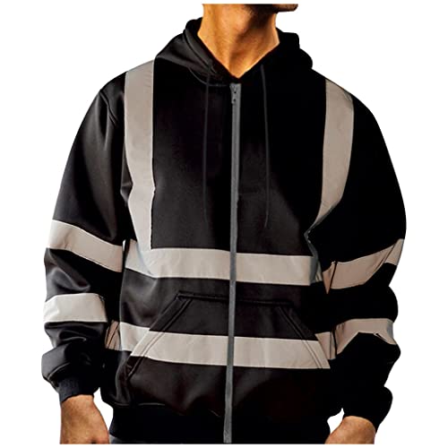 Beokeuioe Baustelle Sicherheitsjacke Herren Reflektierend Hoodie Kapuzen Reißverschluss Warnjacke Verkehr Arbeitsjacke Kapuzenpullover Gelb Orange Grün Warnschutz Mantel von Beokeuioe