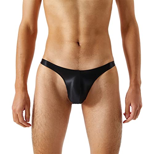 Beokeuioe Briefs Tangas für Männer Herren String Thong Sexy Slips Lack Unterwäsche Wetlook G- String Unterhosen für Sport T-Back Thongs Latex Slip mit Penis Ring Latexslip von Beokeuioe