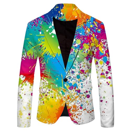 Beokeuioe Bunte Anzüge Jacke Regular Fit Sakko Herren Party Herrenanzüge Regenbogen Funky Anzug Suit Farbigen Blazer Sakko Jacket Herren Mit Knöpfen Smoking Jacke Männer Freizeit von Beokeuioe