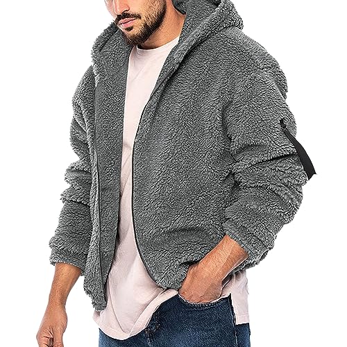 Beokeuioe Cardigan mit Kangrootaschen Herren Kapuzenjacke Teddy Fleece Plüschjacke mit Kapuze Casuale Zip Hoodie Herren Teddy-Fell Fleecejacke Fleece Pullover Sweatjacke von Beokeuioe