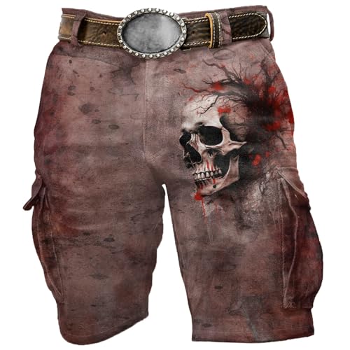 Beokeuioe Cargohose Kurze Hosen Herren Taktische Hose Multi Taschen Reithosen Outdoor Trekkinghose Skelett Druck Arbeitsshorts Stoffhose Bermuda Shorts Techwear Hosen Biker Radhose von Beokeuioe