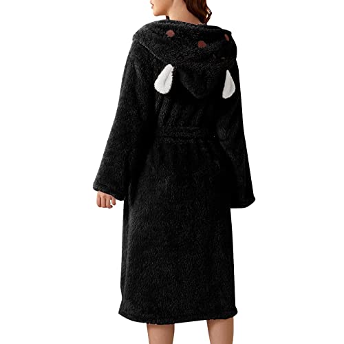 Beokeuioe Damen-Bademantel Mit Kapuze Saunamantel Flauschig Süß Tierohren Kapuze Morgenmantel Kuschelig Homewear Langarm Einfarbig Lang Winter Bademantel Damen Flanell Bademantel von Beokeuioe