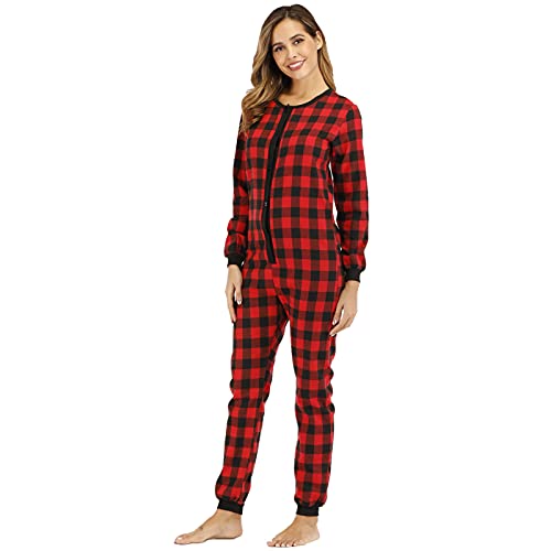 Damen Plüsch Overall Karierte Strampler Pyjama Pyjama Langarm mit Reißverschluss Ohr Mit Kapuze Einteiliger Pyjama aus Baumwolle aus gewebtem blauem Samt mit Karomuster von Beokeuioe