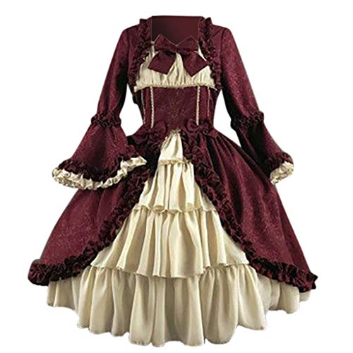 Beokeuioe Damen Trompetenärmel Schleife Knielang Kostüm Rokoko Barock Prinzessin Kleid Vintage Gothic Renaissance Viktorianisches Kleidung Mittelalter Kostüm Elegant Retro Kleider von Beokeuioe