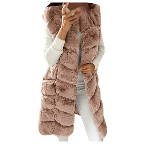 Beokeuioe Damen Weste lang Elegant Fellweste Kunstpelz Weste mit Kapuze Ärmellose Pelzmantel Herbst Winter Warme Kunstfell Cardigan Lose Winterjacke Pelzweste Jacke von Beokeuioe