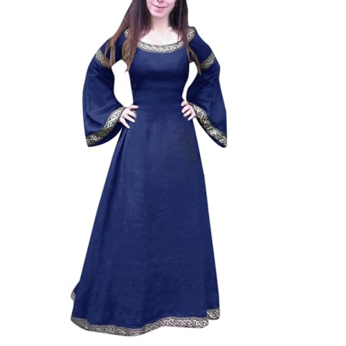 Beokeuioe Damen Wikingerkleid Mittelalterkleid mit Trompetenärmeln Lang Vintage Mittelalter Wikinger Kleid Renaissance Viktorianischen Cosplay Kleidung Theater Halloween Kostüme von Beokeuioe