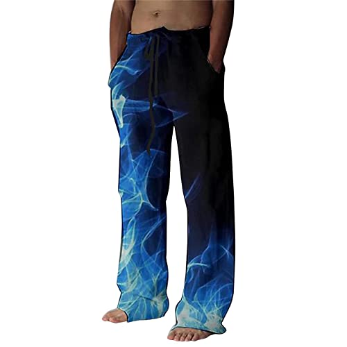 Beokeuioe Elastische Hose Lang Herren Leinenhosen mit Tasche Einfarbig Sommerhose Loose Fit mit Kordelzug Seitetasche Strandhose aus Baumwollmischung Freizeithose Leichte Männer von Beokeuioe