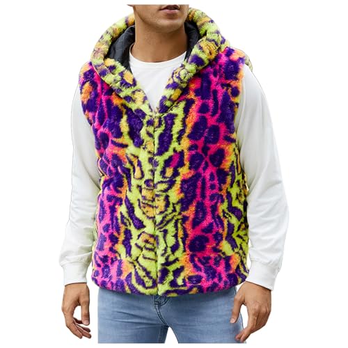 Beokeuioe Faux Pelzweste Herren Leopardenmuster Kunst Fellweste Winterweste Warme Kunstpelz Westen Stehkragen Plüsch Winterjacke ärmellose Kunstpelzmantel Faux Pelzjacke Fleeceweste von Beokeuioe
