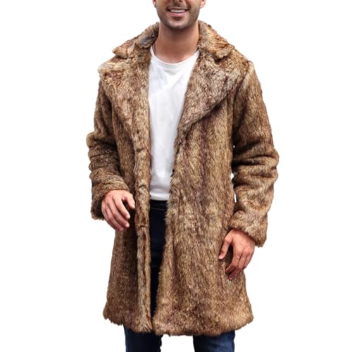 Beokeuioe Fellmantel Kunstfell Plüsch Winterjacke Warm Mantel Lange Pelzmantel Herren Lang Pelzjacke Langarm Revers Faux Pelz Jacke Cardigan Felljacke Wintermantel Winterjacke Männer von Beokeuioe