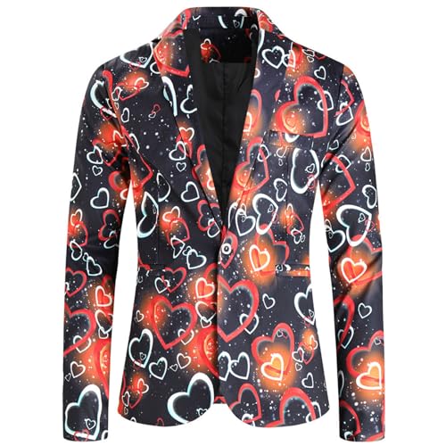 Beokeuioe Festliche Anzug Herren mit Herz Druckt, Anzugjacke Männer Regular fit, Herren Sakko für Hochzeiten Party, Hippie Jacken Karneval Funky Blazer Abschlussball Smoking Jacke von Beokeuioe