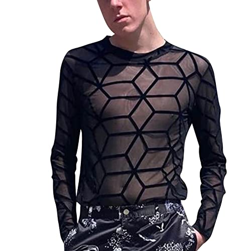 Beokeuioe Fischnetz Tailliert Netzshirt Herren Netz Unterhemd Fischnetz Tank Top Männer Netzhemd Schwarze Netz Muskelshirt Transparent Shirts Langarm von Beokeuioe