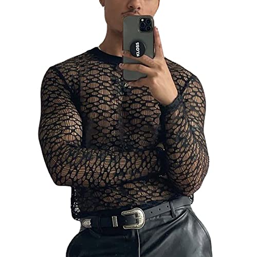 Beokeuioe Fischnetz Tailliert Netzshirt Herren Netz Unterhemd Fischnetz Tank Top Männer Netzhemd Schwarze Netz Muskelshirt Transparent Shirts Langarm von Beokeuioe