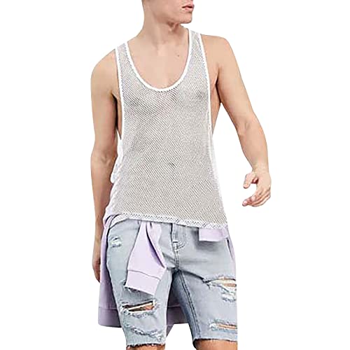 Beokeuioe Fischnetz Tank Top Netzhemd Herren Netz Unterhemd Männer Netzhemd Fischnetz Tailliert Netzshirt Schwarze Netz Muskelshirt Netzshirt ohne Arm Ringershirt von Beokeuioe