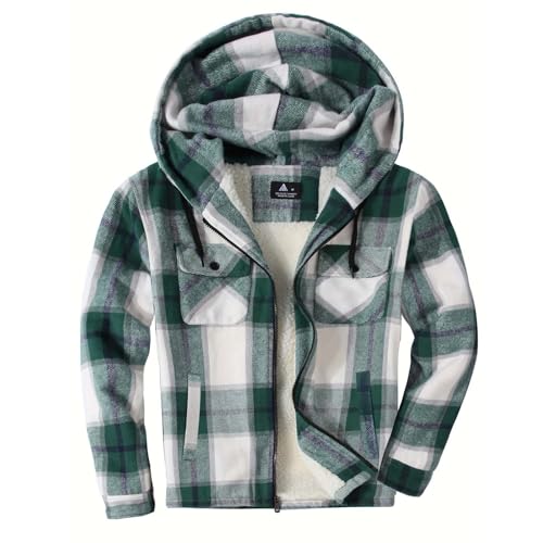 Beokeuioe Fleecejacke Herren Hemdjacke für Männer Winterjacke mit Kapuze Karierte Jacke für Winter Flanellhemd mit Fleecefutter Reißverschluss Holzfällerjacke Thermojacke für Outdoor von Beokeuioe