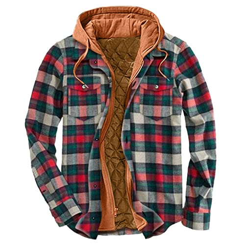 Beokeuioe GefüTterte Winterjacke Herren Kariert Kapuzenjacke Mit Kordelzug Warme üBergangsjacke HolzfäLler Jacke GefüTtert Parka Wintermantel Bomberjacke Herren Winter Freizeitjacke von Beokeuioe