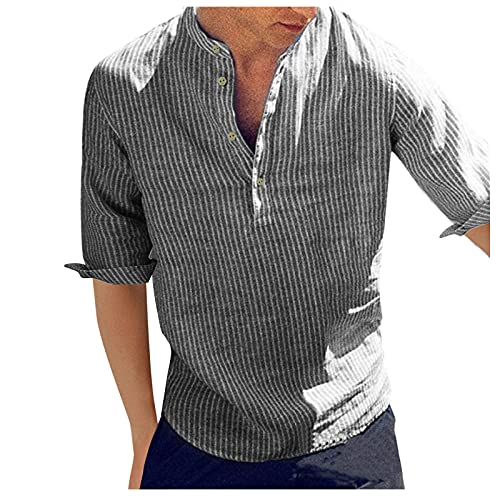 Beokeuioe Gestreiftes Reversoberteil für Herren, Kurzarm, Knopf, Cardigan, lässiges, lockeres Hemd Herren 2022 Frühling Sommer Tops Langarmshirts Leinenhemden shirt men Freizeithemden von Beokeuioe