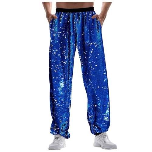 Beokeuioe Glitzer Trainingshose Pailletten Jogginghose Metallic Hosen Glänzende Hose für Herren 70er/80er Jahre Party Disco Hose Rave Hose Vintage Cosplay Karneval Kostüm Clubwear von Beokeuioe