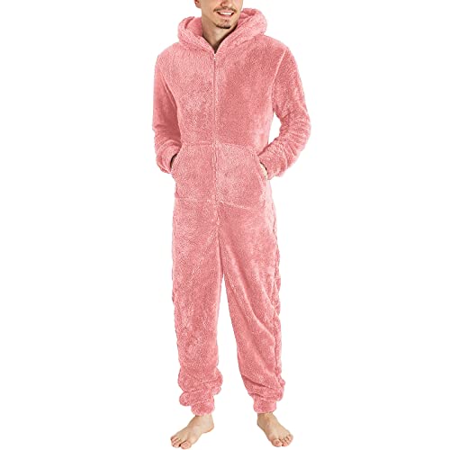 Beokeuioe Herren Flauschig Einteiler Schlafanzug Herren Overall Jumpsuit, One Piece Anzug Fleece Onesie Herren und Teenager Jungen M-5XL, Geschenke für Männer Thermo Plüsch Einteiler von Beokeuioe