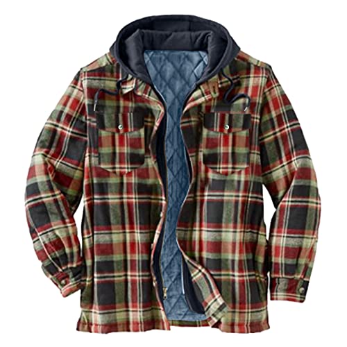 Beokeuioe Herren Fleecejacke Teddy Mantel Winter üBergangsjacke Herren Holzfäller Hemd mit Kapuze Langarm Karohemd Jacke Kariert Shirt Flanell Holzfeller Baumwolle Flanellstoff Jacket von Beokeuioe
