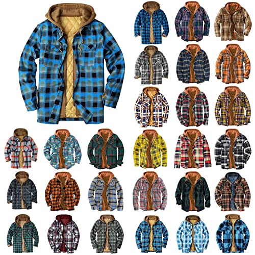 Beokeuioe Herren Fleecejacke Teddy Mantel Winter üBergangsjacke Herren Holzfäller Hemd mit Kapuze Langarm Karohemd Jacke Kariert Shirt Flanell Holzfeller Baumwolle Flanellstoff Jacket von Beokeuioe