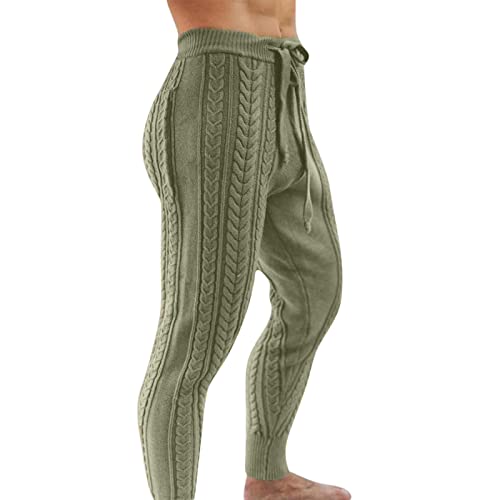 Beokeuioe Herren Gestrickte Leggings Lange Sportleggings Kordelzug Jogginghose Strickhosen Sporthose Herrenhose Gestrickte Hose Knit Pant Herren Sweathose Freizeithose von Beokeuioe