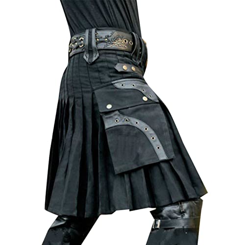 Beokeuioe Herren Gothic Tartan Kilt Vintage Cargo Rock Schottischer Kilt Mittelalter Fashion Kendo Pocket Röcke Steampunk Kleidung Wikinger Faltenrock Männer von Beokeuioe