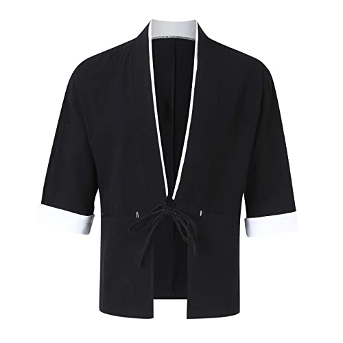 Beokeuioe Herren Haori Jacke Frühling-Sommer Retro Japan Happi Kimono Streifen Übergangsjacke Mäntel hemd 3/4 Ärmel Langarm sommer Cardigan Traditionelle Kleidung von Beokeuioe