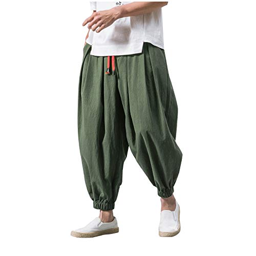 Beokeuioe Herren Haremshose Mode Männer Aladinhose Pluderhose Yoga Goa Hosen Sarouel Baggy Freizeithose Kordelzug Vorne Lässige lockere Haremshose für Herren Leinenhose von Beokeuioe