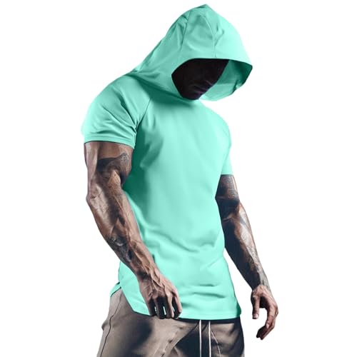 Beokeuioe Herren Hoodie T-Shirt Sommer Kurzarm Workout Sport Fitness Kapuzenpullover Shirts Mode Einfarbig Muscle Shirt Freizeitshirt Sweatshirt Männer Sportshirts Hoody Basic Tops von Beokeuioe