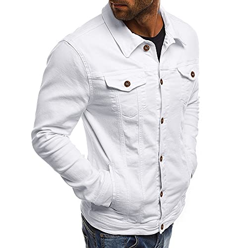 Beokeuioe Herren Jacke Jeans Jeansjacke Übergangsjacke Herren Herbstoberteile Winter-Knopf-Jeanimbluse stabile Vintage-Farb-Jacke Männer Business Herren Schwarz (White, XXL) von Beokeuioe