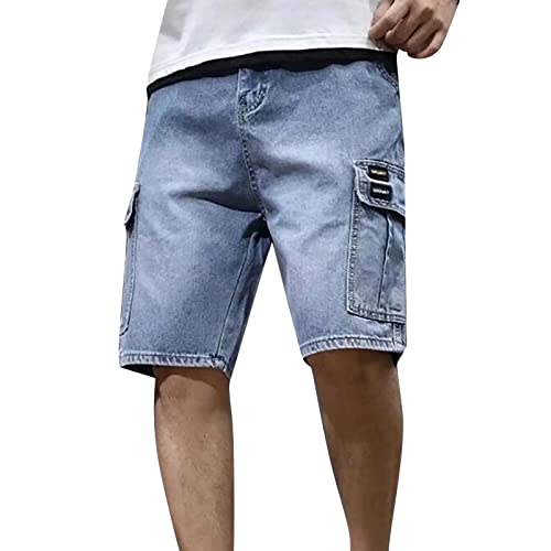 Beokeuioe Herren Jeans Shorts Baumwolle Cargo Shorts Bermuda Shorts Herren Kurze Hose mit Reißverschlussttasche Jeanshose Regular Fit Denim Shorts Freizeithose Kurze Hose von Beokeuioe