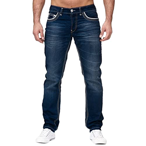 Beokeuioe Herren Jeanshose Denim Stretch Baumwolle Blau Schwarz bequem und pflegeleicht Herren-Jeans Jeans Hose Männer - Regular Fit Straight Cut - Stretch - Jeans-Hose Basic Washed von Beokeuioe