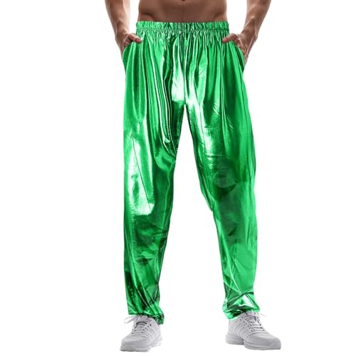 Beokeuioe Herren Jogginghose, Metallisch Hose, Hose Glänzend, Disco-Party Pailletten Hose Hippie Hose Glitzer Hose Metallic Trainingshose Gold Silber 70er/80er Jahre Party Rave Hose von Beokeuioe