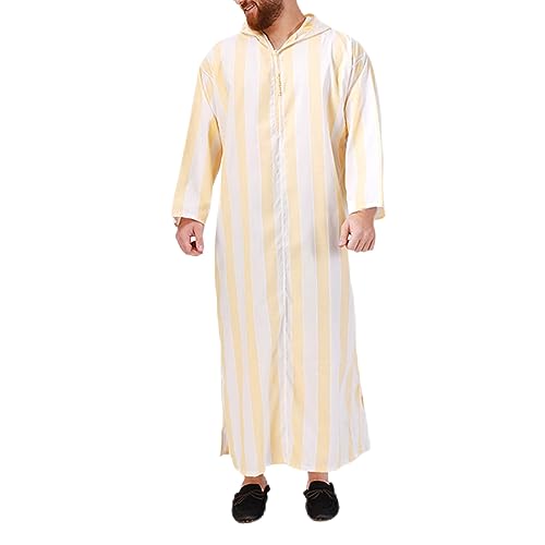 Beokeuioe Herren Kaftan V-Ausschnitt Loungewear Bademäntel Langarm Robe Tunika Hemd mit Kapuze Herren Muslim Druck Kaftan Islamisch Royalty Dubai Robe Nachthemd Knopf von Beokeuioe
