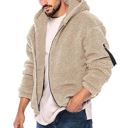 Beokeuioe Herren Kapuzenjacke Teddy Fleece Zip Hoodie Cardigan mit Kangrootaschen Herren Plüschjacke mit Kapuze Casuale Teddy-Fell Fleecejacke Fleece Pullover Sweatjacke von Beokeuioe