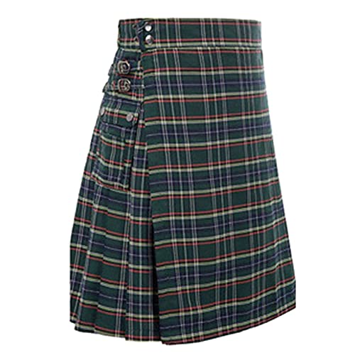 Beokeuioe Herren Kariert Röcke Schottischer Kilt Modern Fashion Schottische Culottes Rock Kleid Individualität Vintage Casual Karo Rock mit Taschen Männer Spleiß Schottischer Kilt von Beokeuioe